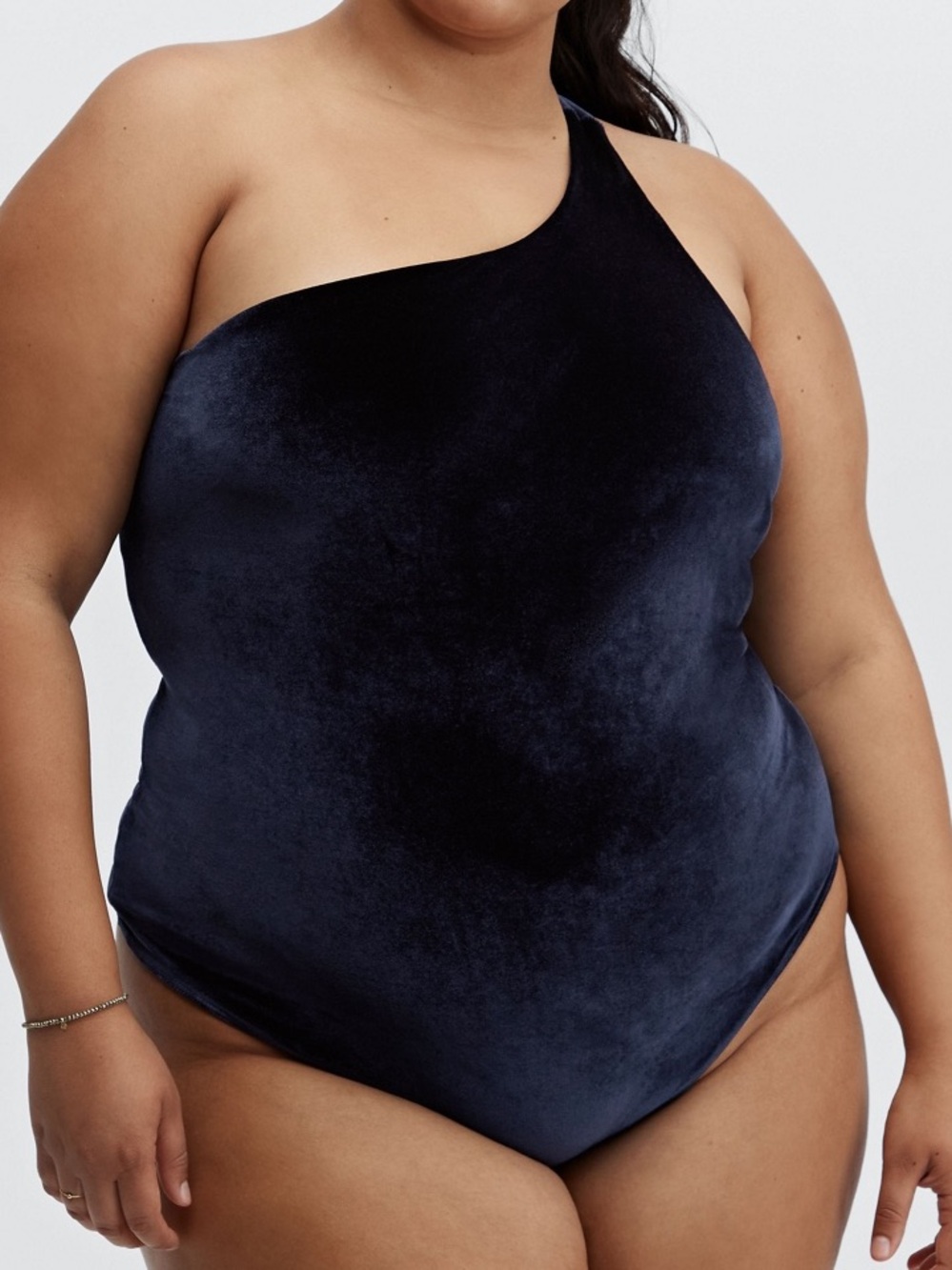 Fabletics One-Shoulder Velvet Swimsuit - Navy Blue